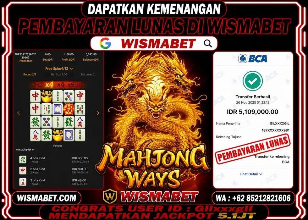BUKTI KEMENANGAN Mahjong ways Rp5,200,000- LUNAS